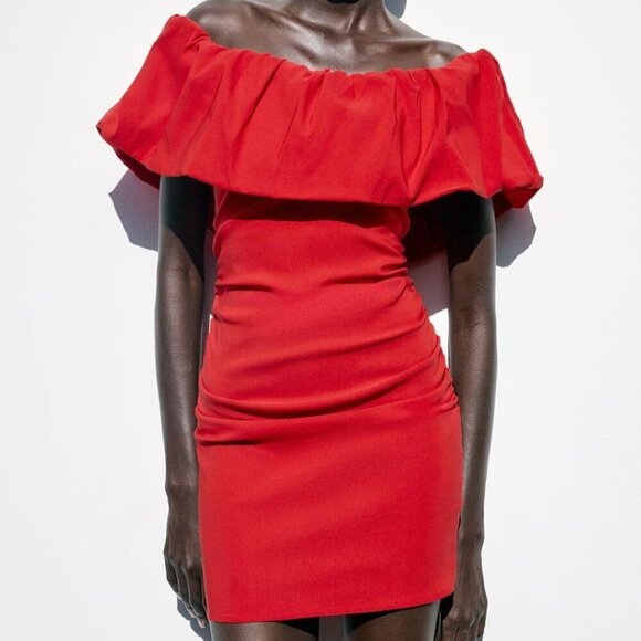 ZARA RED RUFFLE MINI DRESS - Picture 1 of 7